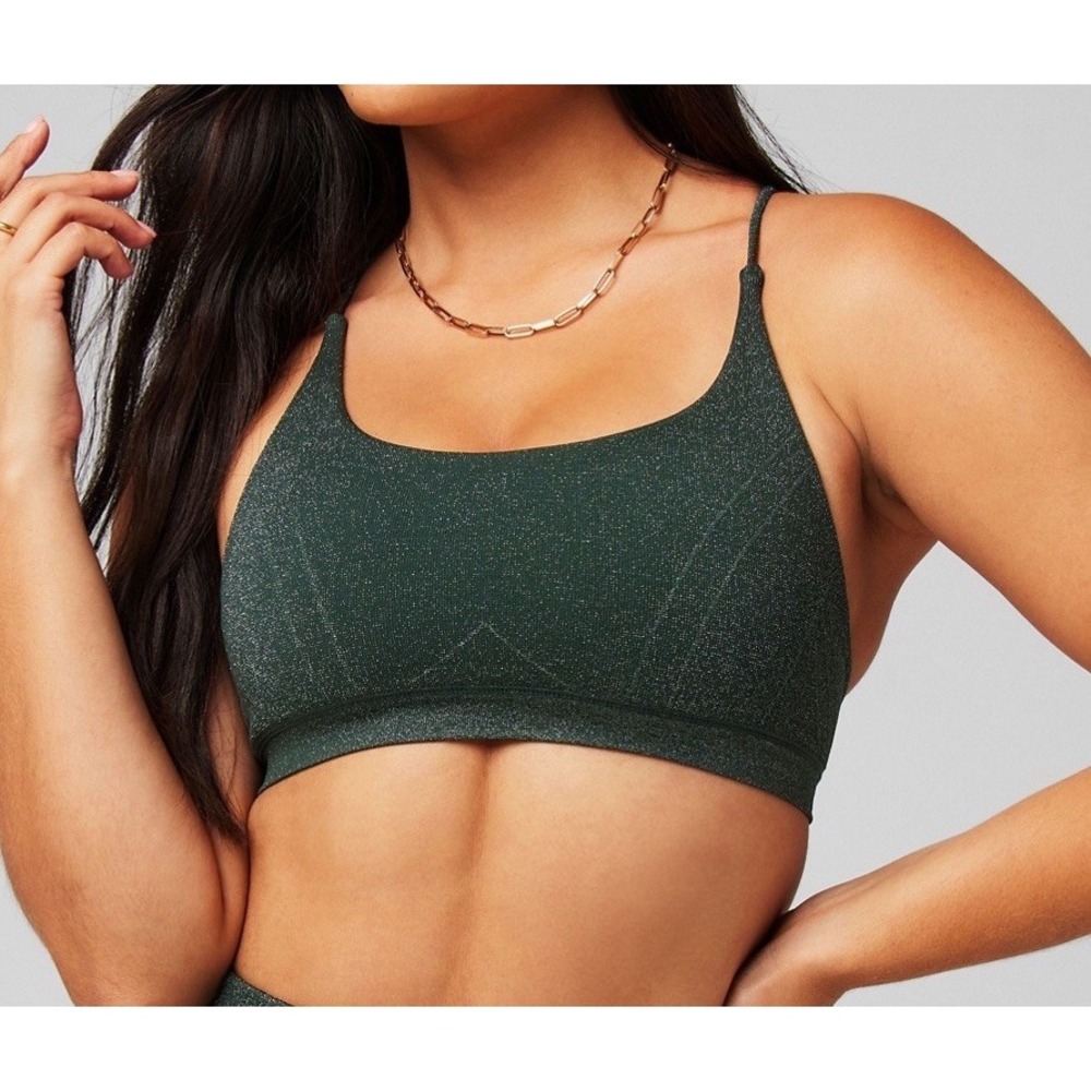 NWOT Women Fabletics Low Impact Seamless Strappy Sports Bra Everpine Sparkle‎ XS